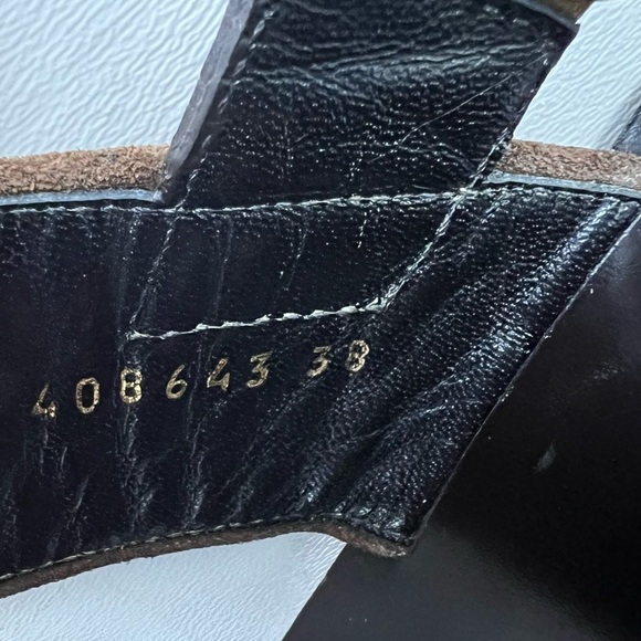 GUCCI || Querelle Horsebit Web stripe Suede Chunky Gold High Heel Sandal EU 38 - Picture 12 of 15